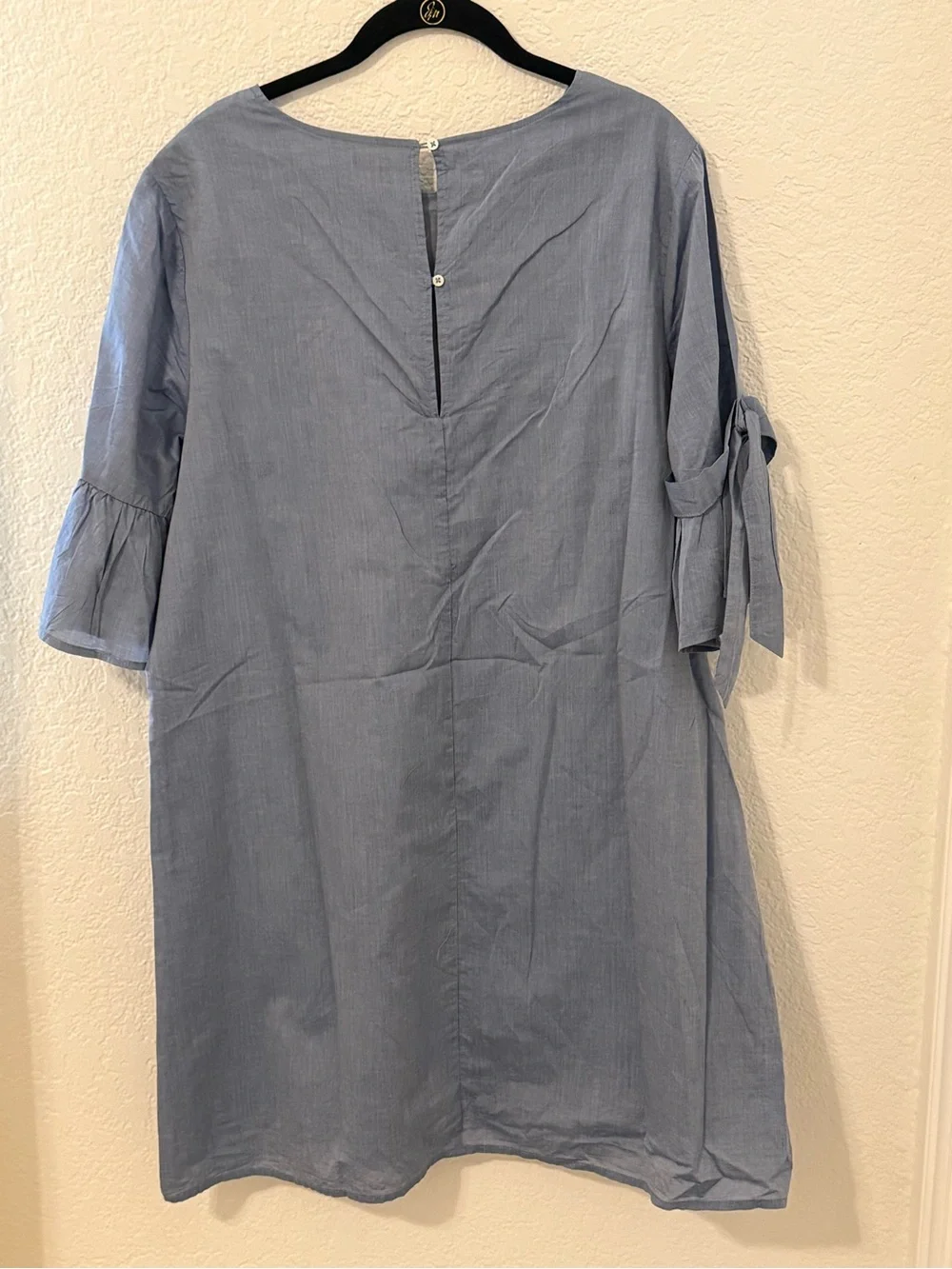 Who What Wear 100% Cotton Blue Shift Tunic Dress Tie Bell Sleeve Casual Size XXL